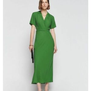Reformation Danika Midi Green Dress Short Sleeves
